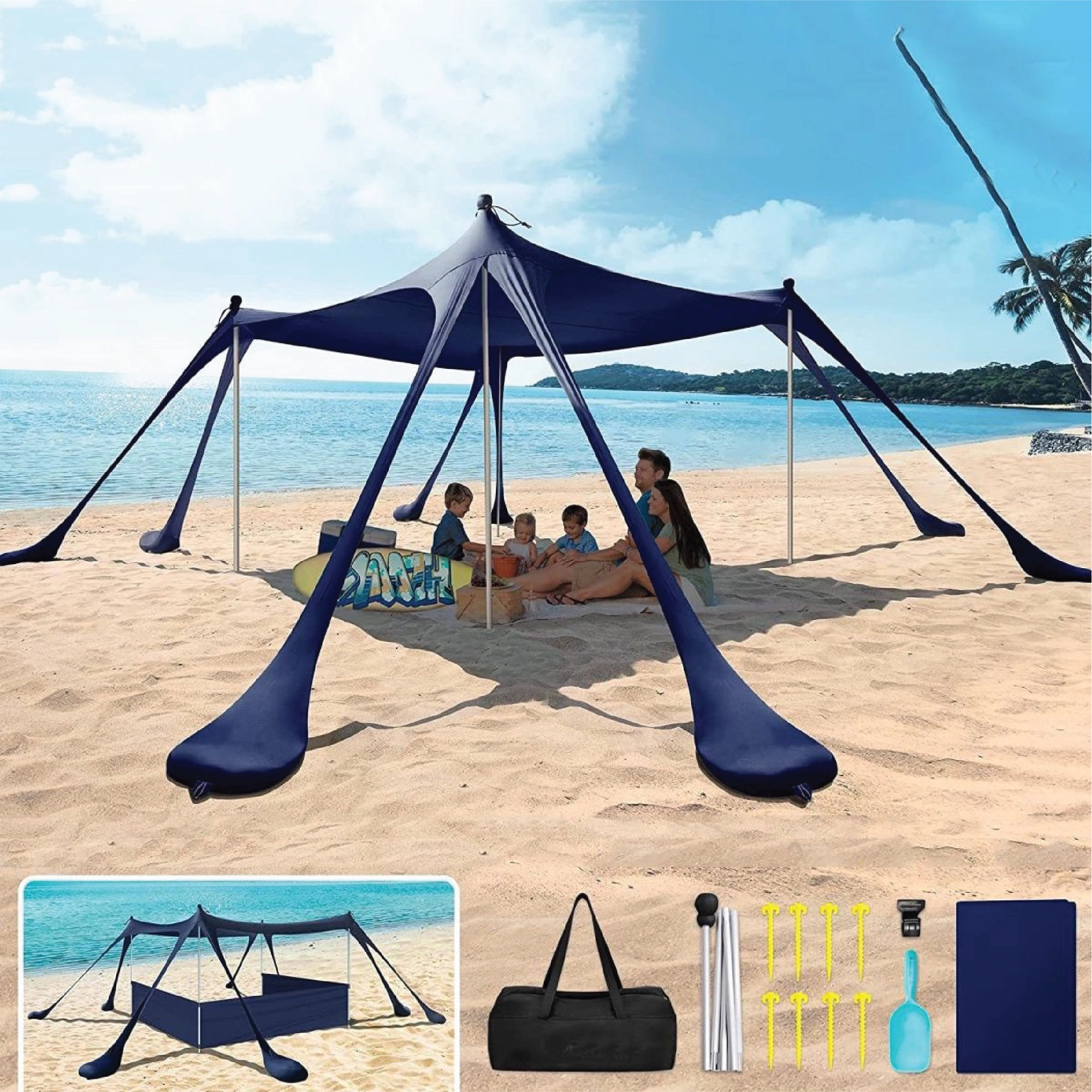 島上沙灘天幕,適合離島野餐及家庭沙灘休息租用