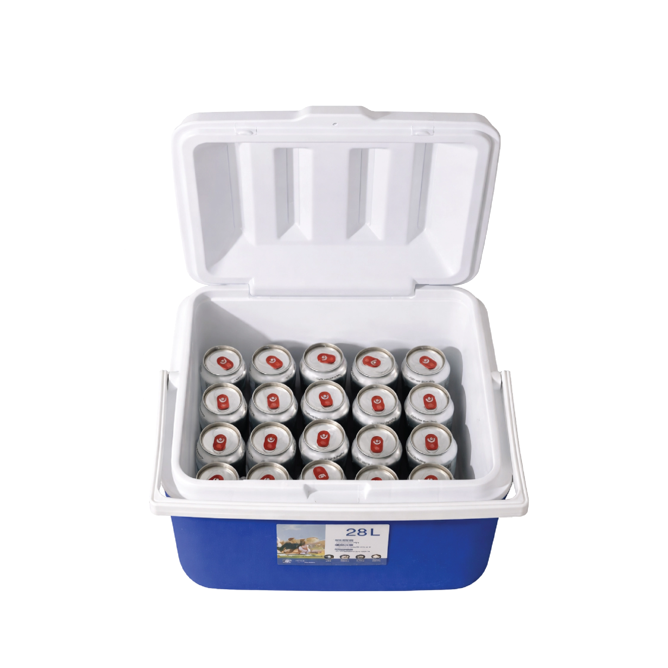 28L 島上冷藏箱內部容量示意，可存放多罐飲品